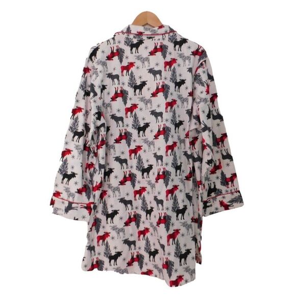 Womens Flannel nightgown Night Shirt Cotton Holiday White Red‎ Moose Size 1X - Picture 5 of 6